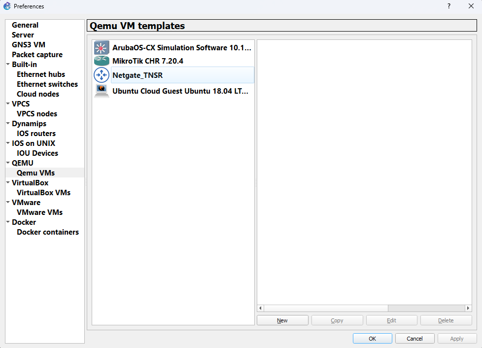 Edit -> Preferences -> Qemu VMs Gambar 2. Edit -> Preferences -> Qemu VMs
