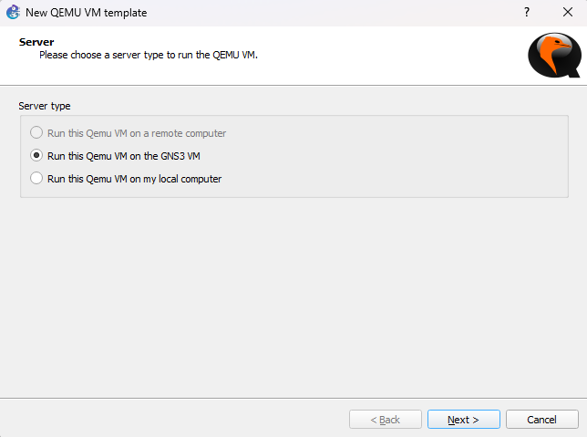 Run this Qemu on the GNS3 VM Gambar 3. Run this Qemu on the GNS3 VM